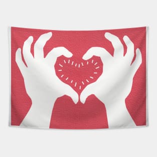 Hands making the sign of love, a heart Tapestry