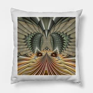 futuristic facial geometric repeating shapes designs and patterns metallic copper and silver colored Pillow