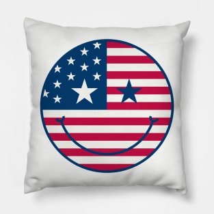 American Flag Retro Cute Smiley Face Pillow