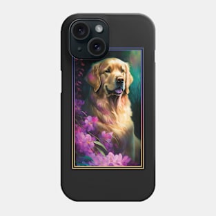 Golden Retriever Dog Vibrant Tropical Flower Tall Digital Oil Painting Portrait Phone Case