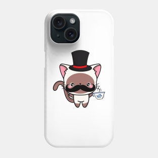 Sophisticated White Cat Drinking Tea wearing a top hat Phone Case