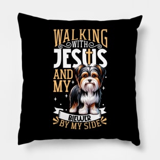 Jesus and dog - Biewer Terrier Pillow