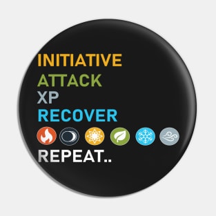 Gloomhaven Initiative, Attack, XP, Recover, Repeat Board Game Graphic - Tabletop Gaming Pin