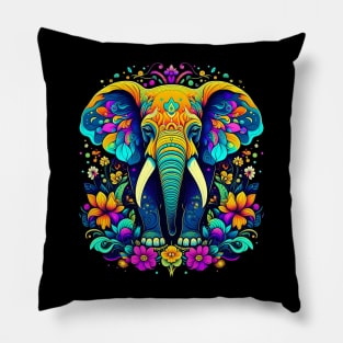 Colorful Elephant with florals Pillow