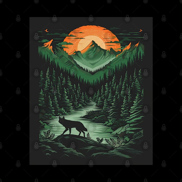 Majestic Wilderness: Lone Wolf and Mountain Landscape for her for him, men and women by familycuteycom