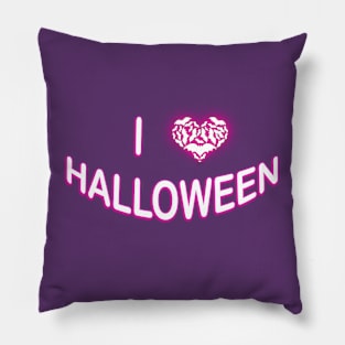 I Love Halloween (Batty Love Heart) Purple White Pillow