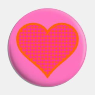 Pink and Orange Gingham Heart Pin