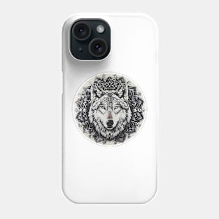 Mandala - Wolf B&W Phone Case