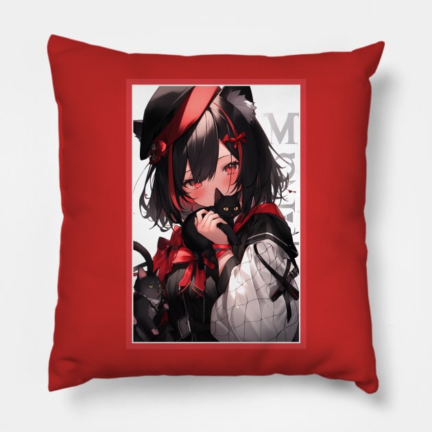 Aesthetic Anime Girl Red White Black | Quality Aesthetic Anime Design | Chibi Manga Anime Art Pillow by AlNoah