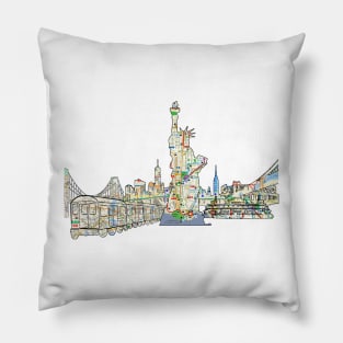 NYC Statue of Liberty Brooklyn Bridge Staten Island ferry, and more Pillow