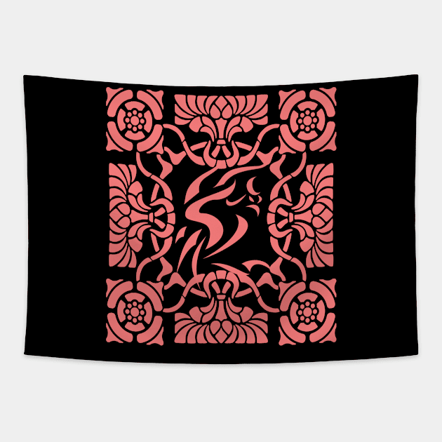 Ornamental Phoenix firebird Pink Tapestry by Kiyiya Designs