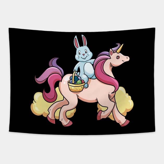 Cute Easter bunny riding unicorn Tapestry by Modern Medieval Design