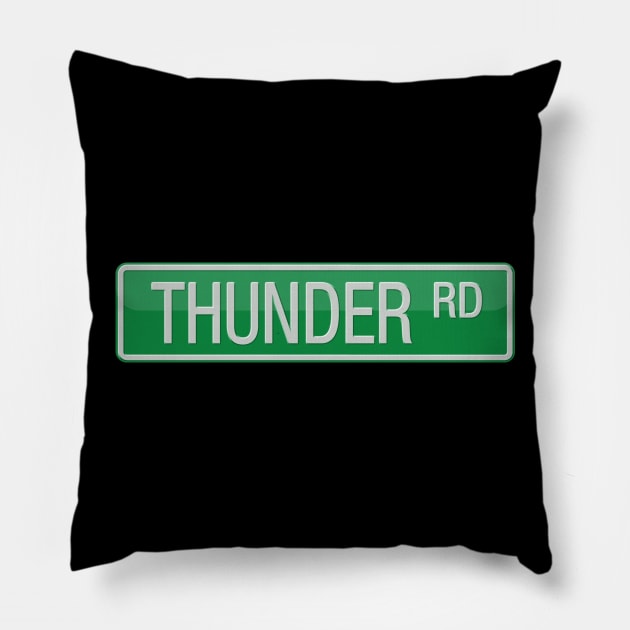 Thunder Road Street Sign T-shirt Pillow by reapolo