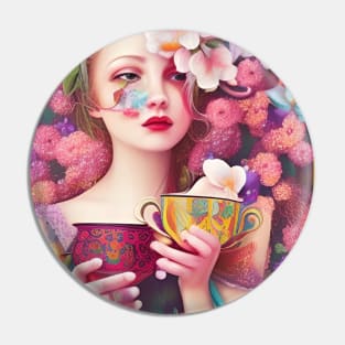 Enchanting and dreamy Flower girl drink Tea Pin