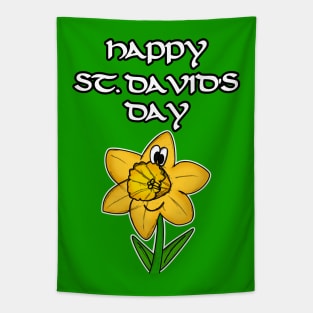 Happy St David's Day Cartoon Daffodil Wales Tapestry
