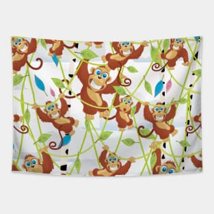 Cartoon swinging Monkeys Tapestry