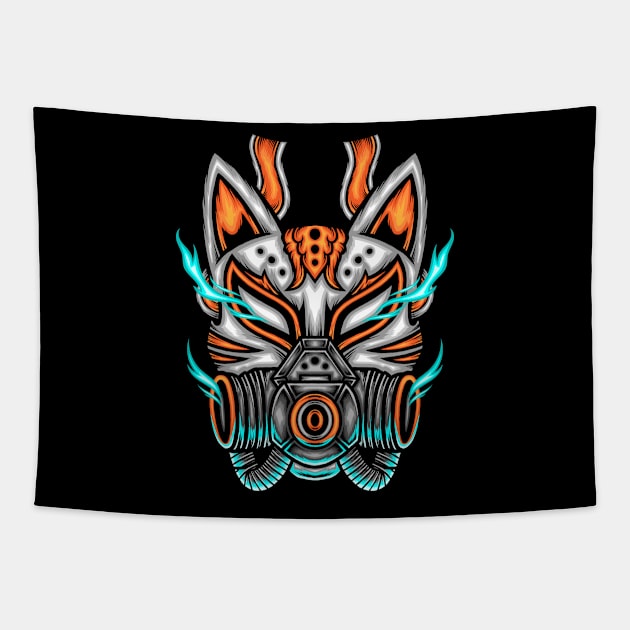 Japanese Fox Mask Tapestry by WODEXZ