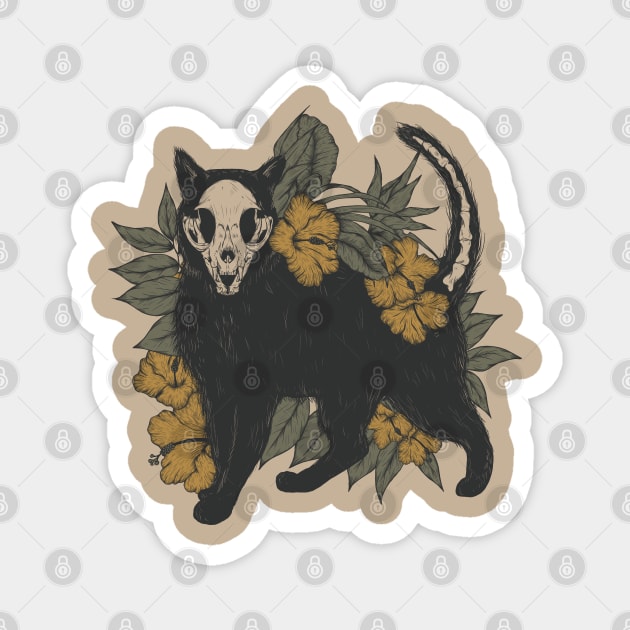 Floral Kitty Cat Skull Magnet by Jess Adams