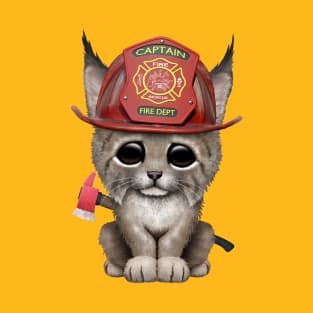 Cute Lynx Cub Firefighter T-Shirt