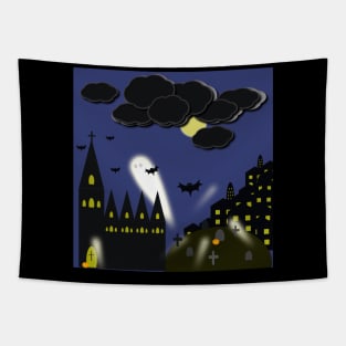 Scary halloween scene with ghosts Tapestry