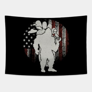 Bigfoot And Alien American Flag Tapestry