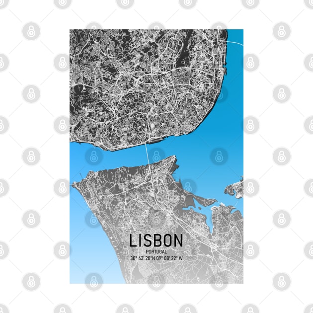 Lisbon City Map Blue, White and Black by MapCarton