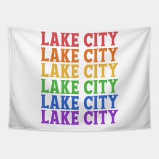 LAKE CITY RAINBOW TEXT Tapestry