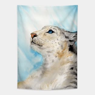 Snow leopard watercolor Tapestry