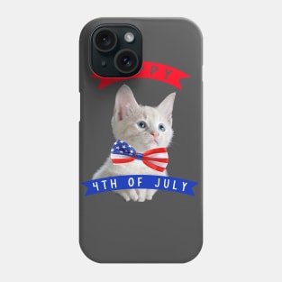Happy 4th Of July Cute Cat Independece Day Cat With A Bow Tie Phone Case