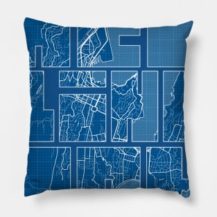 Wellington, New Zealand City Map Typography - Blueprint Pillow