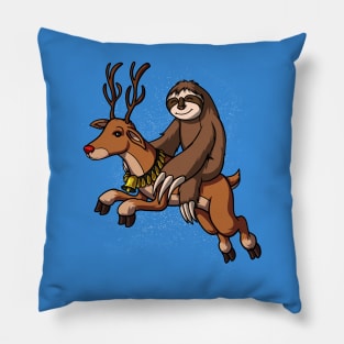 Sloth Santa Riding Reindeer Christmas Pillow