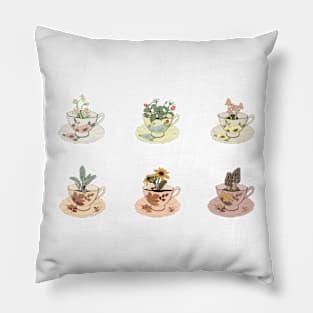 Spring and Fall Cottagecore Tea Cup collection Pillow