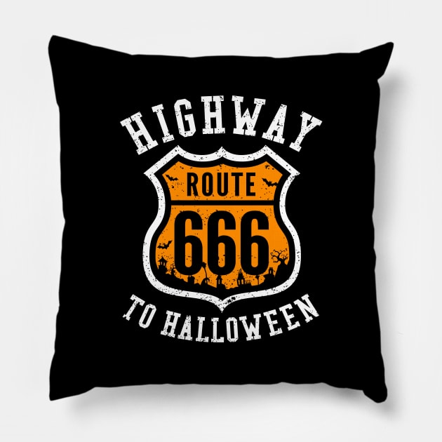 Route 666 Highway to Halloween Road Sign Pillow by propellerhead