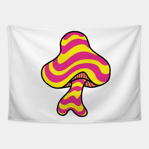 The Perfect Mushroom: Exotic Trippy Wavy Pink and Yellow Stripes Contour Lines Tapestry by Ciara Shortall Art