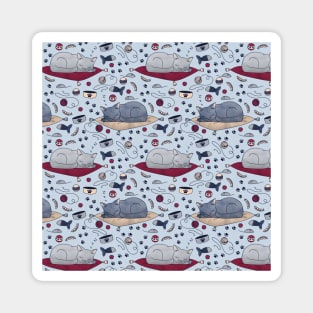 Sleepy Cat Dreams Pattern, Grey Magnet