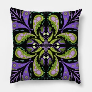 Colorful Purple Paisley Floral Design Pillow