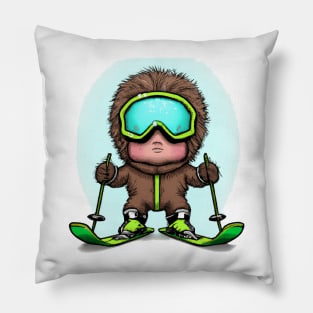 Cute Skiing Chibi Baby Wearing a Fur Suit Pillow