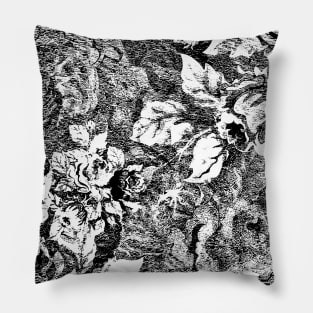 Textured Black and White Rose Pattern Pillow