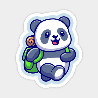 Cute Panda Traveling With Backpack Cartoon Magnet