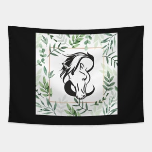 Horse Lover Art Sage Green Floral Pattern Frame Design Horses Tapestry