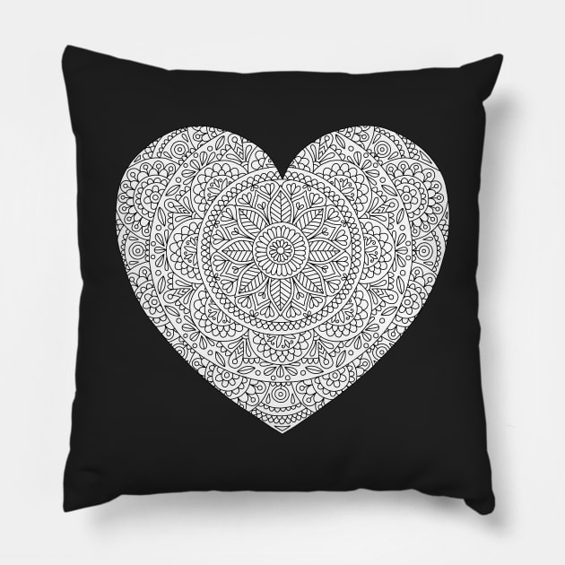 Mandala Heart with Flowers and Leaves for Adult Coloring Pillow by annagrunduls