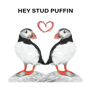 Stud Puffin - Stud muffin - Puffin couple - Puffin art - couple art - bedroom art - Puffin lovers T-Shirt