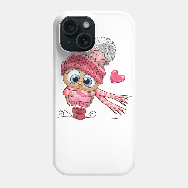 Cute owl in a winter hat and scarf Phone Case by Reginast777