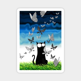 Black Cat and Butterflies Magnet