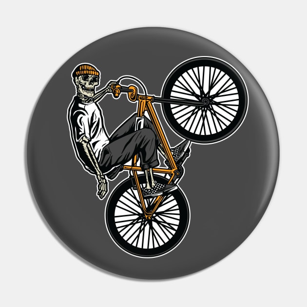 Skeleton Gang Banger on a Bicycle Cartoon Pin by SLAG_Creative