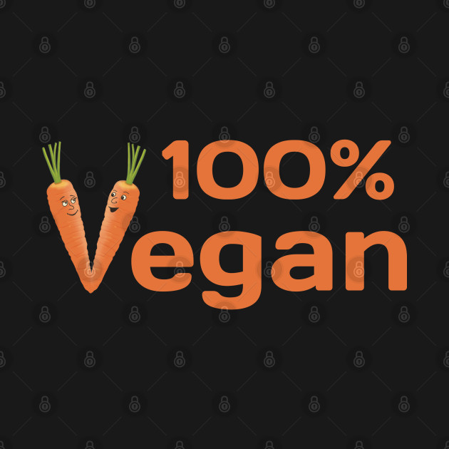 Disover 100% Vegan – carrots with cartoon faces - Funny Vegan - T-Shirt