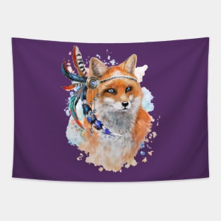 Cute fox with colorful feathers Tapestry