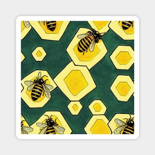 Geometric Honey Bee & Honeycomb Pattern Magnet