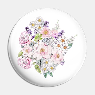 Watercolor garden peonies floral hand paint Pin