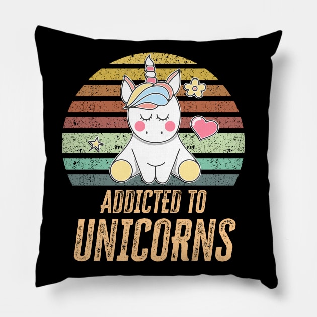 ✪ Addicted to Unicorns ✪ Super Cool Unicorn gift for kids and All Rainbow Retro Lovers Pillow by Naumovski